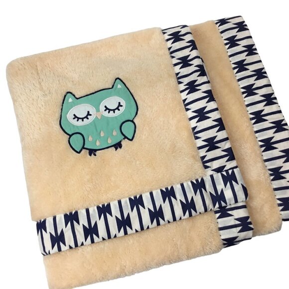 Bacati Baby Blanket Owl NWOT Lovey Security Blanket Plush Soft Ikat Border 42x30 - Picture 1 of 5